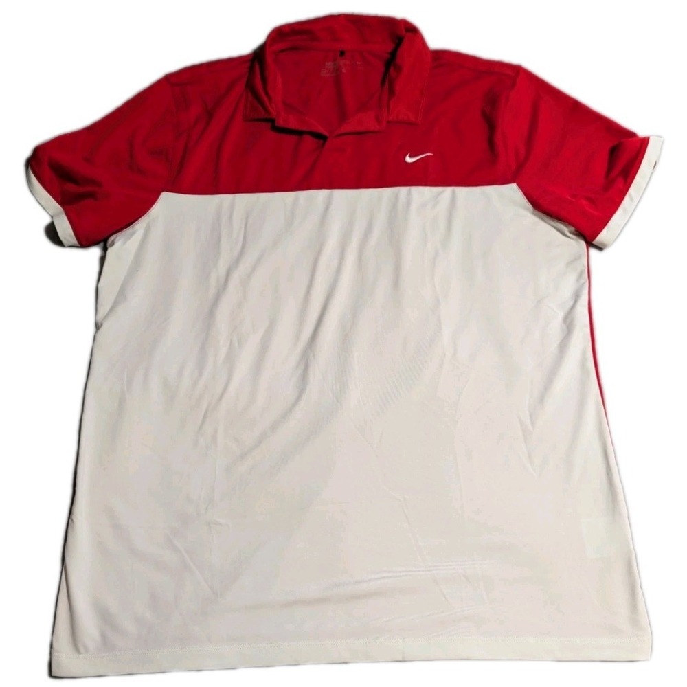Nike Golf Dri Fit Polo Shirt Red‎ White Colorblock Swoosh Mens Large